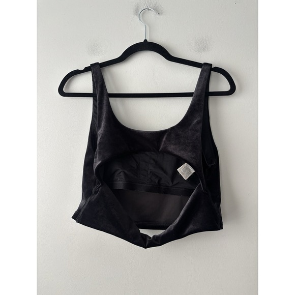 Athleta Black Velvet Cut Out Crop Top Sports Bra Studio Yoga Pilates Size Large - Picture 6 of 9